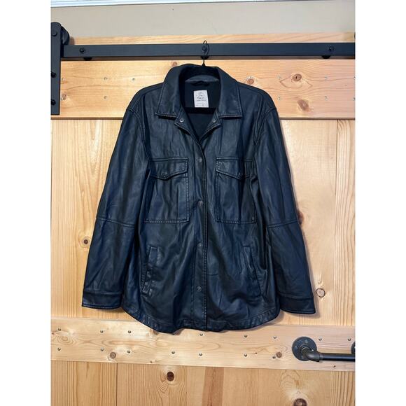 Free People Jackets & Blazers - Free People We The Free Vegan Leather Black Jacket Snap Button Women’s Size M